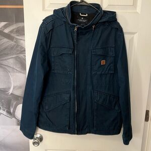 ROARK Navy Chore Coat Jacket Mens Large Zip Hood Travel Rain L